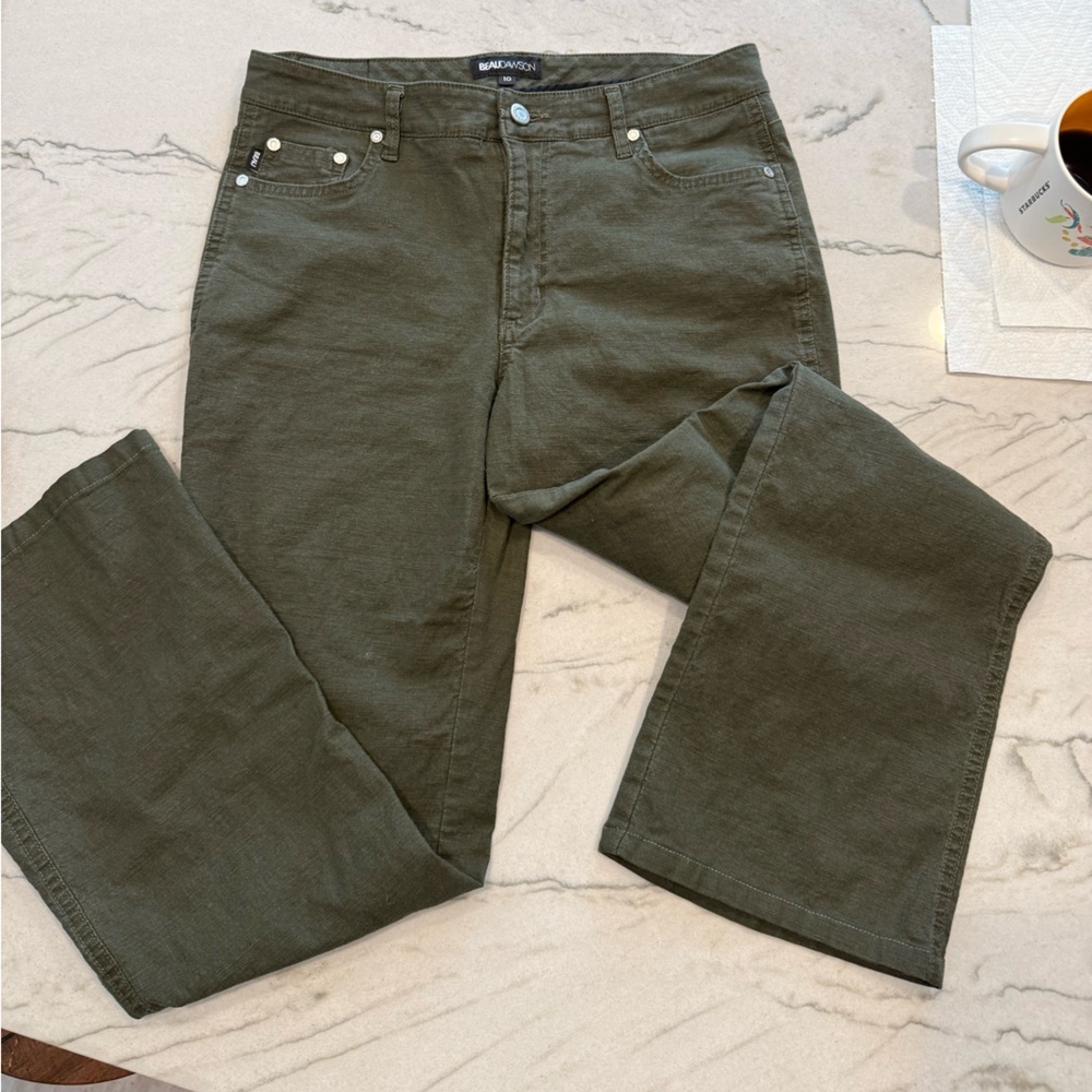 Beau Dawson Deep Olive Mid to High Rise Bootcut Lightweight Jeans